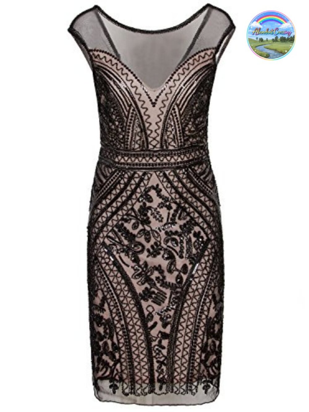 1920s Sequin Flapper V-Neck Cocktail Dress Fit and Flare Party